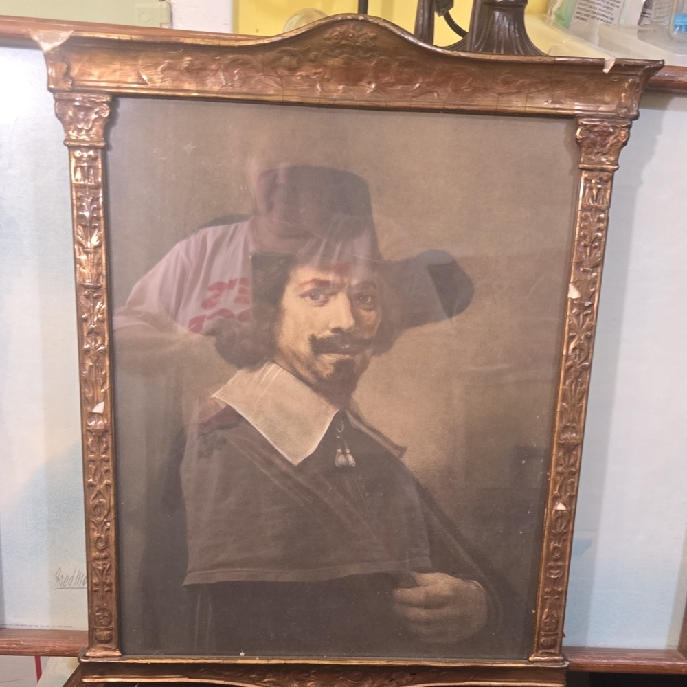Vintage Classic Portrait in Ornate Gold Frame, Of Rembrandt Van Rijn. 17th C.